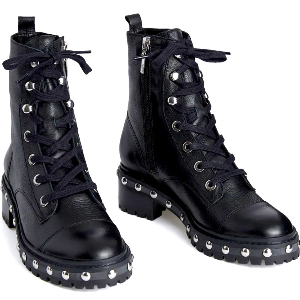 💥Schutz Andrea Combat Boot Waterproof Black Studded Leather Size 8